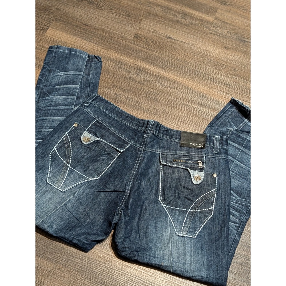 F.U.S.A.I. Focus USA Mens 40 Dark Wash Baggy Wide Leg Y2K Streetwear Jeans